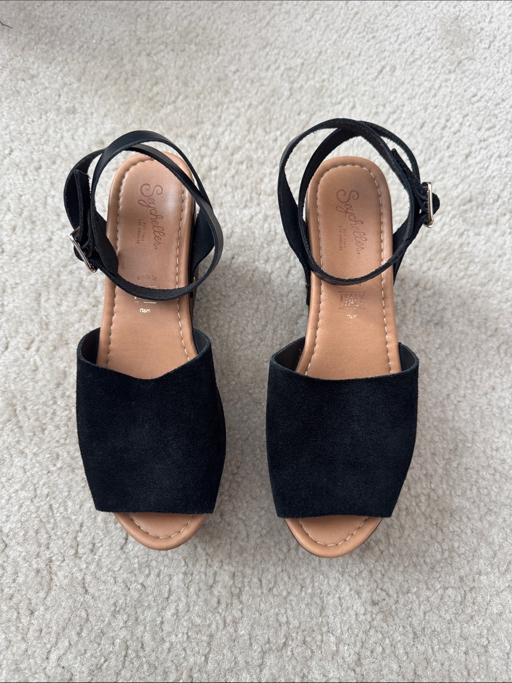 Seychelles Black Suede Open-Toe Ankle-Strap platform Sandals - Size 7